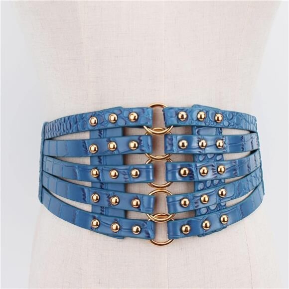 Leather Corset Belt | Hollow Out Rivet Stretch Waist Cincher - Picture 1 of 5